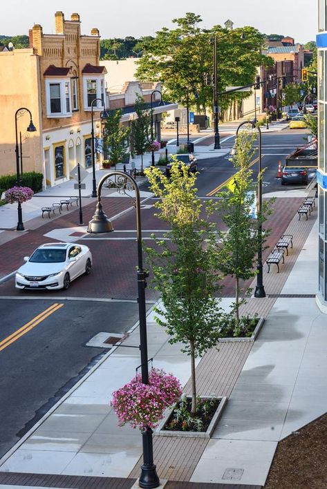 Sidewalk Landscaping Street, Pedestrian Street Design Sidewalks, Urban Streetscape Design, Street Landscape Design Sidewalks, Pedestrian Street Design, Street Landscape Design, Urban Street Design, Poses For Couples Photoshoot, Town Entrance