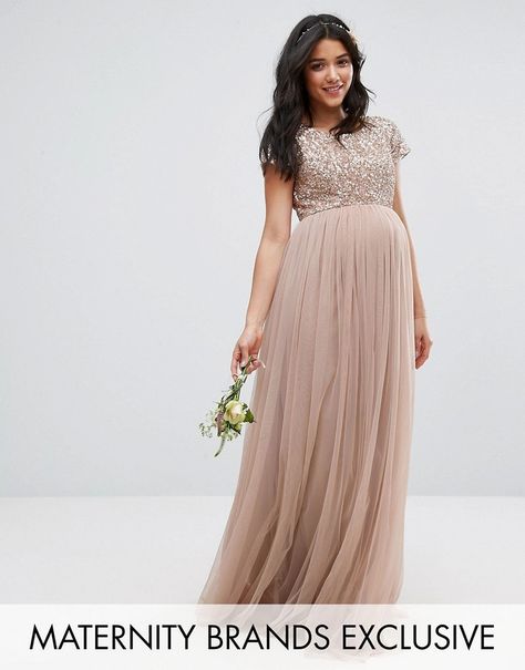 Maternity Wedding Dress for bridesmaid or guest - Maya Maternity Maxi Dress With Delicate Sequin And Tulle Skirt #affiliate Baby Shower Outfit For Guest, Cocktail Dress Maternity, Gonna In Tulle, Baby Shower Dress, Preggo Fashion, Shower Outfits, Color Fits, Pregnant Wedding Dress, Maternity Gown