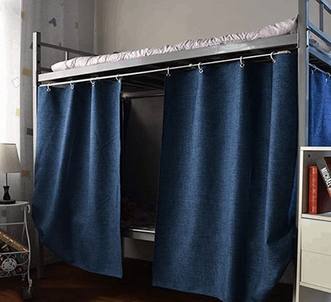 Bunk Bed Curtains Diy, Dorm Bed Curtains, Curtains Around Bed, College Loft Beds, Boys Bed Canopy, Bunk Bed Curtain, Bunk Bed Steps, Bunk Bed Curtains, Loft Bed Curtains