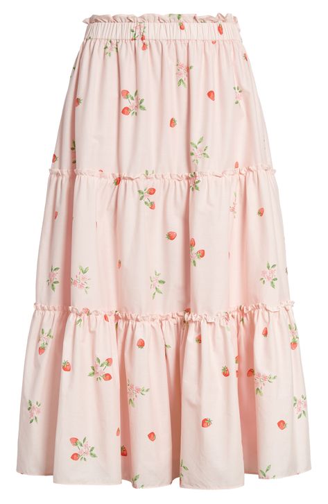 Rachel Parcell Strawberry Print Tiered Skirt available at #Nordstrom Sweet Aesthetic, Rachel Parcell, Tiered Midi Skirt, Tiered Skirts, Strawberry Print, Style Blogger, Cute Summer Outfits, Tier Skirt, Tiered Skirt