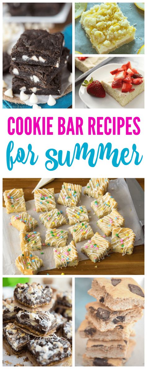 25 of the Best Cookie Bar Recipes for Summer! Easy and Crowd Favorite Recipes for Cookouts and Birthday Parties! Summer Dessert Bar Recipes, Cookie Bar Desserts, Birthday Bars Desserts, Summer Bars Dessert, Easy Bar Desserts For A Crowd, Dessert Bar Recipes For A Crowd, Dessert For A Cookout, Summer Bars Recipes, Easy Cookout Desserts Summer