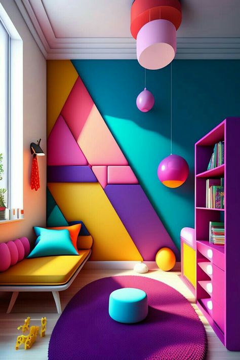 Wallpapers Colorful, Colorful Walls, Sweet Room, Black Feature Wall, Colourful Living Room Decor, Colorful Apartment, Kid Rooms, Dream Apartment Decor, Fantasy Design