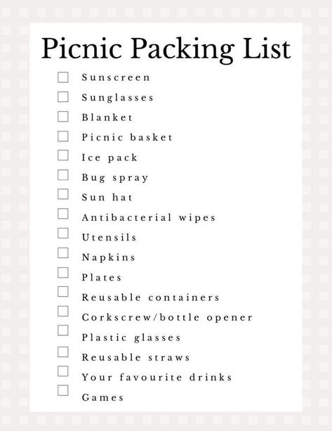 Picnic Necessities List, Birthday Picnic List, Things To Carry For Picnic, Picnic Food Ideas For Best Friends, Friend Picnic Activities, Picnic Date Outfit Women, Picnic Needs List, Picnic Shopping List, Picnic Food Ideas For Two Friends