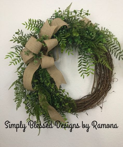 Wreath With Burlap, Easter Wreaths For Front Door, Double Door Wreaths, Wreath Greenery, Butterflies Wreath, Door Diy, All Season Wreath, Door Wreaths Diy, Tulip Wreath