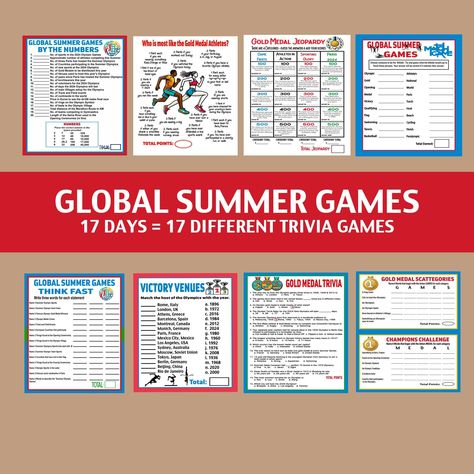 Summer Global Games Trivia, Summer Olympia Trivia, International Summer Games, Summer Trivia, Summer Feud, Jeopardy Games, Paris Trivia Summer Trivia, Jeopardy Game, Summer Olympic Games, Summer Games, Summer Olympics, Gold Medal, Olympic Games, Game Item, Olympia