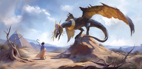 Egyptian Dragon, Ancient Dragon, Dnd Dragons, Dragon Rider, Magical Art, Fantasy Paintings, Zooey Deschanel, Fantasy Dragon, Creature Concept Art