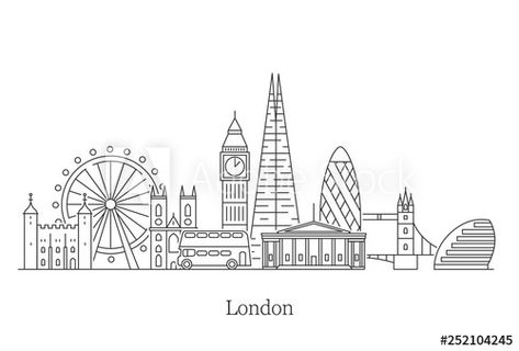 London Skyline Drawing, London Skyline Silhouette, London City Skyline, Skyline Drawing, London Skyline, London City, City Skyline, Adobe Stock, Tattoo Ideas