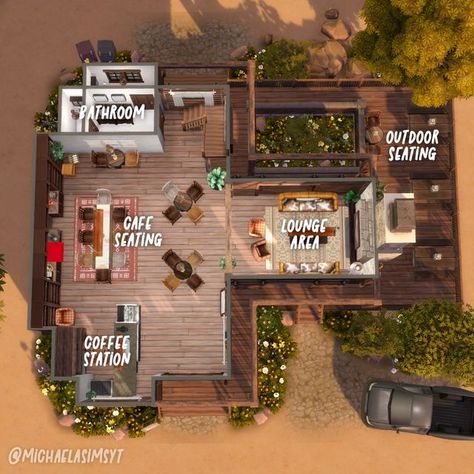 Outdoor Seating Cafe, Cafe Ideas Design, Library Floor Plan, Cafe Floor Plan, Cafe Plan, Restaurant Floor Plan, Restaurant Layout, Sims 4 House, Restaurant Themes