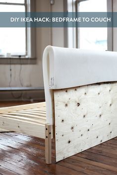 Turn in an expensive bed frame into a comfy cool couch. This would be a great weekend DIY to try! Ikea Upgrades, Ikea Bed Hack, Ikea Desk Hack, Diy Daybed, Ikea Couch, Cool Couches, Ikea Bed, Single Bed Frame, Diy Bed Frame