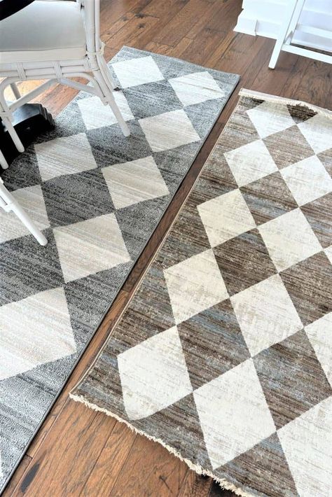 Harlequin Rugs Living Rooms, Black And White Diamond Rug, Harlequin Rug, Charcoal Grey Rug, Kitchen Rugs Ideas, Blue And White Rug, Moody Decor, Foyer Rug, Diamond Rugs