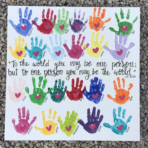 Teacher Student Handprint Craft, Handprint Class Project Auction Ideas, Kids Teacher Appreciation Crafts, Class Handprint Art Auction Projects, Classroom Handprint Poster, Classroom Handprint Project, Teacher Appreciation Art Ideas, Teacher Gift Made By Students, Principal Appreciation Crafts For Kids