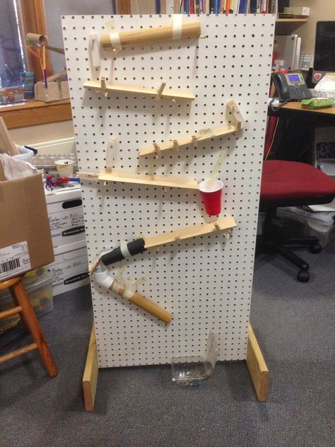 Pegboards for Rube Goldberg machines - includes link for directions to make Rube Goldberg Projects, Simple Machine Projects, Goldberg Machine, Maker Fun Factory, Marble Runs, Rube Goldberg Machine, Rube Goldberg, Marble Machine, Machining Projects