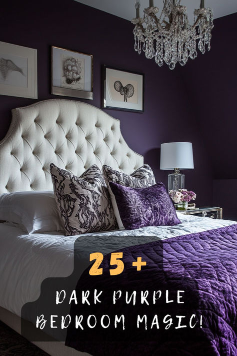 Ever imagined a bedroom dipped in dark purple? 🛏️🍇 Click to explore 25 dark purple bedroom ideas that transform your sleeping space into a majestic retreat. #DarkPurpleBedroom #MajesticLook #BedroomMakeover #ColorTrends #HomeDecor Purple And Black Bedroom Decor, Gray And Purple Bedroom Ideas, Jewel Toned Bedroom, Moody Purple Bedroom, Dark Purple Bedroom Ideas, Purple And Black Bedroom, Purple And Green Bedroom, Dark Purple Bedroom, Jewel Toned Bedroom Decor