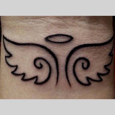 Small Angel Tattoo, Angel Wing Tattoo, Kunst Tattoos, Angel Wings Tattoo, Wing Tattoo, Cat Tattoos, Shoulder Tattoos, Memorial Tattoos, Music Tattoos