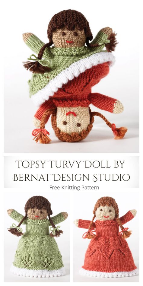 Amigurumi Topsy-Turvy Doll Free Knitting Patterns - Knitting Pattern Waldorf Knitted Animals Free Pattern, Topsy Turvy Doll Pattern Free, Free Doll Knitting Patterns, Charity Knitting Patterns Free, Izzy Dolls Free Pattern, Knitted Doll Patterns Free, Free Knitting Patterns Toys, Free Toy Knitting Patterns, Free Christmas Knitting Patterns