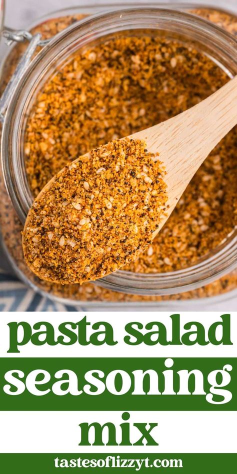 Discover the secret to top-notch pasta salads with our homemade pasta salad seasoning recipe. It makes a large batch to last you the whole summer! Pasta Salad Mix Recipe, Homemade Salad Supreme Seasoning, Diy Salad Supreme Seasoning, Pasta Salad Seasoning Recipe, Pasta Salad Dressings Homemade, Pasta Seasoning Recipe, Mccormick Salad Supreme Seasoning Recipe, Salad Seasoning Blend, Homemade Suddenly Salad