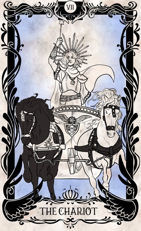 The Chariot Tattoo Tarot, The Chariot Tarot Aesthetic, Tarot Card Chariot, The Chariot Tarot Card Art, The Magician Tarot Wallpaper, Chariot Aesthetic, The Chariot Tattoo, The Chariot Tarot Tattoo, Chariot Tattoo