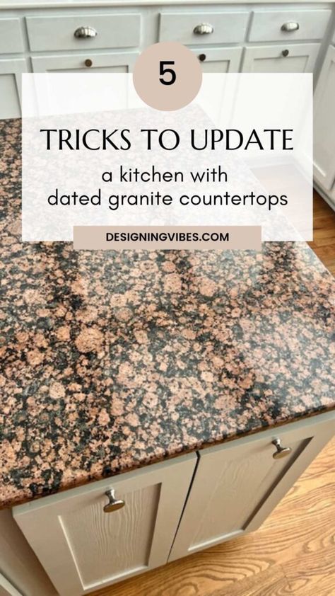 How To Change Granite Countertops, Kitchen Ideas Brown Granite, Kitchen Island Different Color Granite, Tropical Brown Granite Kitchen, Black Leathered Granite Countertops White Cabinets, White Granite Kitchen Ideas, Mixed Granite In Kitchen, Kitchen With Venetian Gold Granite, How To Work With Dated Granite