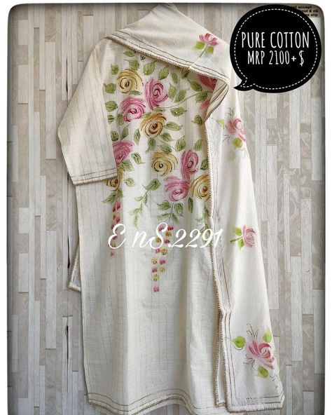 Pakeezah Closet on Instagram: “*EnS.2291* *BOUTIQUE n ETHNIC COLLECTION** *Shirt* - pure organic slub cotton self weaving with beautiful handpainted front…” Fabric Colour Painting, Boutique Style Dresses, Blush Color Palette, Fabric Paint Diy, Fabric Painting Techniques, Fabric Painting On Clothes, Hand Painted Dress, Fabric Paint Designs, Hand Painted Fabric