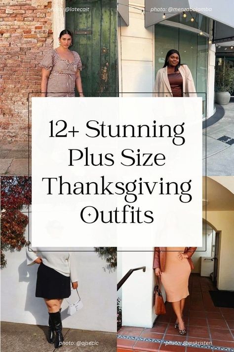 12+ chic plus size thanksgiving outfit ideas and fall outfits for 2023. Looking for the perfect plus size thanksgiving outfit for women? Whether you want a casual outfit, comfy outfit, dressy thanksgiving outfit, or anything in between, we have the perfect dress, skirt, or pants plus size thanksgiving outfit ideas for 2023. Womens fashion, chic fall outfit ideas for women, fall 2023 outfits, fall chubby style. photo: @latecait, @menzabolamba, @ajsecic, @mskristen Plus Size Thanksgiving Outfit Ideas, Fall Outfit Ideas Plus Size, Plus Size Thanksgiving Outfit, Church Outfit Fall, Outfit Ideas Plus Size, Chubby Style, Minimalist Wardrobe Essentials, Chic Style Inspiration, 2022 Outfits