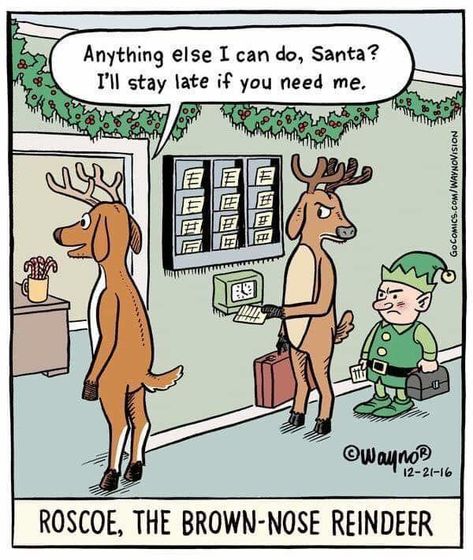 Roscoe, the brown-nosed reindeer Argyle Sweater Comic, Funny Christmas Cartoons, Winter Humor, Funny Christmas Jokes, Christmas Memes Funny, Christmas Comics, Christmas Jokes, Christmas Memes, Christmas Cartoons