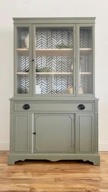 Redoing China Cabinet, Antique China Cabinet Redo, Revamped China Cabinet, China Cabinet Refurbished, China Cabinet Painting Ideas, Painted Hutches Before And After, Refurbish China Cabinet, Refurbished China Hutch Ideas, Painted Vintage China Cabinet