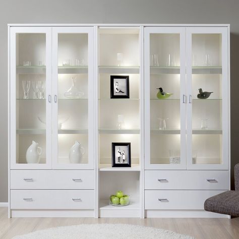 Ebern Designs Regal Display Cabinet with Lighting | Wayfair.co.uk Hiasan Dalaman Dapur, Crockery Cabinet Design, Display Cabinet Modern, Crockery Cabinet, Crockery Unit Design, Display Cabinet Design, Crockery Unit, Unit Design, Dining Cabinet