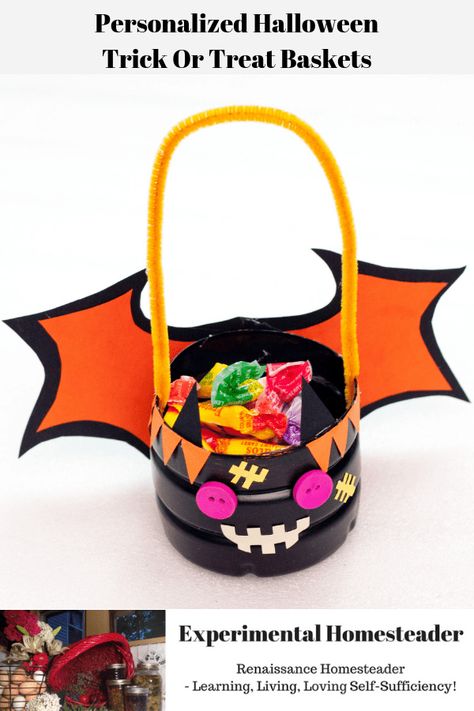 Your kids or grandkids will have a blast making and decorating their own personalized Halloween trick or treat baskets. This is a fun and easy craft! #persoanlizedhalloweentrickortreatbaskets #halloweencrafts #halloweencraftsforkids #halloweenbaskets #halloweenbasketideas #halloweenbasketsforkids Diy Halloween Basket, Trick Or Treat Basket, Décoration Table Halloween, Bucket Crafts, Dulceros Halloween, Halloween Basket, Table Halloween, Treat Basket, Halloween Stories