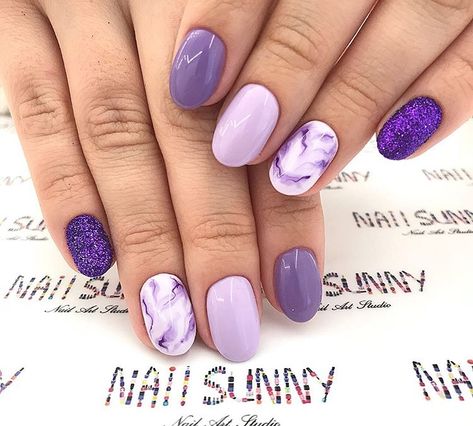 Purple nails Lavender Short Nail Designs, Purple Colour Nail Art, Nail Ideas With Purple, Pink Purple Nails Design, Purple February Nails, Purple Boho Nails, Multi Purple Nails, Different Color Purple Nails, Matte Purple Gel Nails