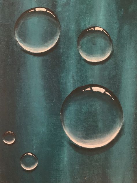 Water Droplets Painting, Waterdrop Painting, Painting Water Droplets, Water Drops Painting, Puddle Painting, Acrylic Bubbles, Water Drop Drawing, Water Artwork, Pencil Drawings For Beginners