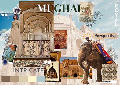 Mughal Fashion Inspiration, Mughal Inspired Moodboard, Mughal Inspiration Board, Mughal Mood Board, Theme For Fashion Show Ideas, Indian Mood Board, Endek Bali, Mughal Design, Fashion Design Inspiration Board