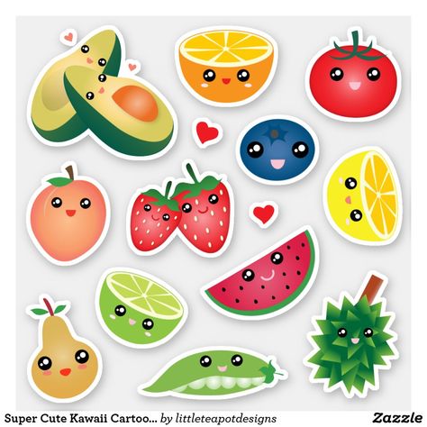 Super Cute Kawaii Cartoon Fruits And Veggies Vegan Sticker Fruits Stickers, Kawaii Fruit, Fruit Cartoon, Fruits Drawing, Planner Icons, Teapot Design, Cute Watermelon, Fruits Images, Doodles Drawings