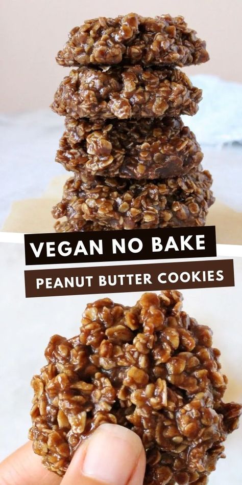 No Bake Cookies Recipe Peanut Butter, Quick Vegan Desserts, No Bake Peanut Butter Cookies, Vegan No Bake Cookies, Vegan No Bake, Oat Cookie Recipe, Vegan Baking Recipes, Healthy Food Habits, No Bake Peanut Butter