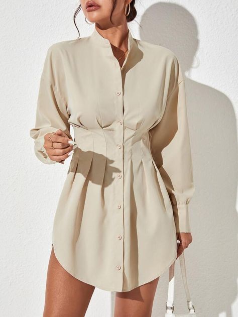 Cloth Inspiration, Nude Shirt, Boho Print Dress, Pleated Shirt Dress, Walking Outfits, Sweet Clothes, Work Dresses For Women, Pleated Shirt, Korean Fashion Dress