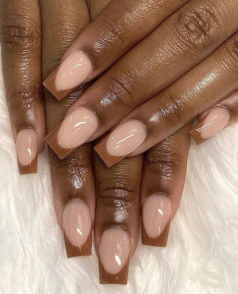 Dec 21, 2020 - This Pin was discovered by vero *ଘ(੭*ˊᵕˋ)੭*. Discover (and save!) your own Pins on Pinterest Short Nails Acrylic Square, Brown Short Nails, Short Brown Nails, Pageant Nails, Nail Claws, Brown Acrylic Nails, Brown French, French Tip Acrylic Nails, Cute Acrylic Nail Designs