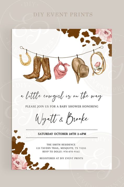 This LITTLE COWGIRL Country Western Baby Shower or Sprinkle Invite bundle is the perfect addition to your wild west themed party! Don't miss out and follow the link below for more details! #DIYEventPrints #GenderNeutral #DigitalInvitation #WildWestBabyShower #CowboyBootsInvite #ALittleCowgirl #WesternBabyShower #GirlBabyShower #BohoBabyShower #WesternThemeShower #CowgirlInvitation #CowgirlBabyShower #RodeoBabyShower #CountryGirlSprinkle #CowboyBabyShower #Cowprint #BrownCowprint Cowgirl Baby Shower Theme, Cowgirl Baby Shower Invitations, Western Baby Shower Invitations, Rodeo Baby Shower, Cow Baby Shower Theme, Cow Baby Shower Invitations, Cowgirl Invitations, Jordan Baby Shower, Cowgirl Baby Showers