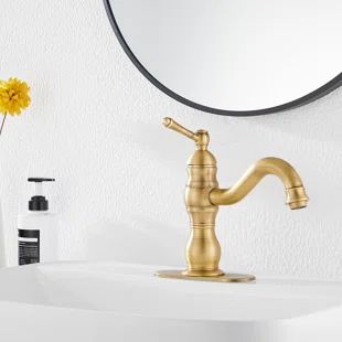 UFINE | Wayfair Gold Bathroom Faucet Single Hole, Brass Single Hole Bathroom Faucet, Gold Bathroom Faucet Fixtures, Antique Brass Bathroom Faucet, Bathroom Vanity Faucets, Antique Brass Bathroom, Brass Bathroom Faucets, Counter Basin, Art Deco Bathroom