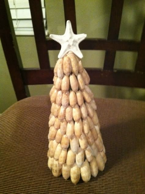 Olive shell tree Olive Shell Crafts Seashells, Crafts With Olive Shells, Olive Shells Crafts, Olive Seashell Crafts, Lettered Olive Shell Crafts, Olive Shell Art, Olive Shell Crafts, Shell Trees, Shell Displays