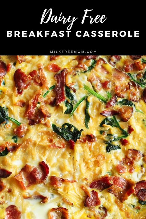 An easy breakfast casserole made without milk. Breakfast Bake Dairy Free, Breakfast Casserole No Dairy, Breakfast Casserole Without Milk, Gluten Dairy Free Breakfast Casserole, Non Dairy Breakfast Casserole, Gf Df Breakfast Casserole, No Cheese Breakfast Casserole, Egg Casserole Dairy Free, Breakfast Ideas No Milk