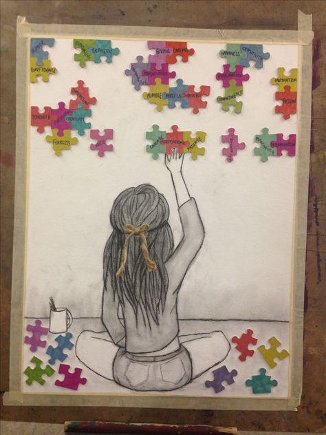 Art Project Puzzle Drawing Ideas, Puzzle Pieces Art, Puzzle Piece Art, Puzzle Drawing, Puzzle Piece Crafts, Puzzle Crafts, Senior Activities, Puzzle Art, Art Club