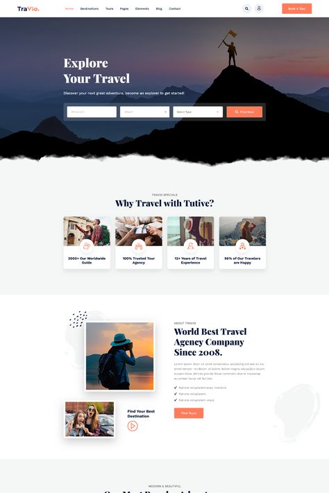 The "Travio" WordPress theme is designed specifically for travel agencies and companies in the tourism industry. It offers a range of features and functionalities to create a professional and visually appealing website to showcase travel packages, destinations, and services. Agency Website Inspiration, Travel Agency Website, Travel Agencies, Nepal Travel, Agency Website, Tourism Industry, Travel Website, Travel Packages, Website Inspiration