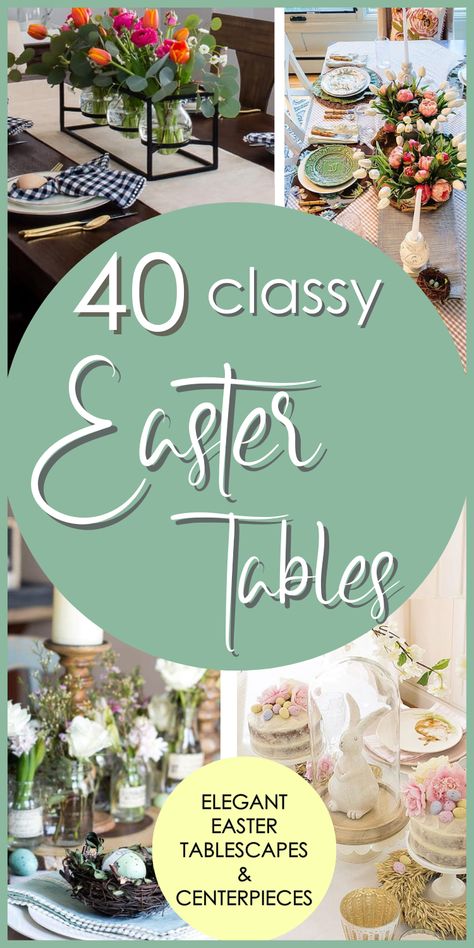 If you need Easter decor and centrerpieces for your Easter table, take a look here! You'll see classy and inviting Easter table settings and place settings, centerpieces and full tablescapes! These Easter table decorations are stylish but so welcoming for your guests! You'll Easter dinner decor in rustic, modern farmhouse, minimalist styles and more! Easter Dinner Centerpiece, Easter Lunch Table Decorations, Easy Easter Tablescapes, Easter Farmhouse Table Decor, Hosting Easter Dinner Table Settings, Easter Dinner Set Up, Easter Setting Table, Modern Easter Decor Table, Easter Table Ideas Decoration