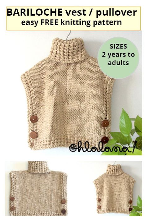 Bariloche Vest Pullover Free Knitting Pattern Poncho Knitting Patterns Free Easy, Knitting Poncho Patterns Free, Easy Poncho Knitting Pattern Free, Sweater Knitting Patterns Kids, Poncho Knitting Patterns Kids, Pullover Knitting Pattern Free, Knitted Poncho Patterns Free Easy, Poncho Knitting Patterns Free, Knitted Poncho Patterns Free