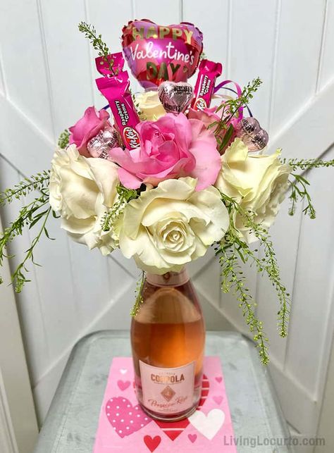 Wine Mothers Day Gifts, Champagne Bottle Bouquet Gift, Mother’s Day Simple Gift, Flowers On Wine Bottle Gift, Decorative Wine Bottles Diy, Champagne With Flowers, Champagne Bouquet Gift, Wine Bottle Basket Gift Ideas, Bottle And Flowers Gift