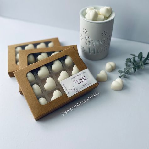 Heart wax melts are a perfect gift for yourself or a loved one! Our wax melts are made with 100% natural soy wax and high-quality fragrance oils (phthalate free). Our soy wax is vegan, is natural and eco-friendly. Due to the use of 100% natural soy wax, some frosting may occur on the wax melt, but this will not affect the quality and use of the wax melt. Color: Some of the fragrance can turn the wax to a beige or yellow color. If you are looking for just white color contact me before your purchase.  Use: our wax melts can be used in an electric wax warmer or tealight wax warmer. Each pack contains 12 wax melts and weigh around 80 g in total. Warning: please read the safety sticker and keep out of reach of children.  If you have any questions, please send a message. Customer satisfaction is Wax Photoshoot, Wax Melt Packaging Ideas, Wax Melts Packaging Ideas, Herbal Pharmacy, Wax Melts Packaging, Electric Wax Warmer, Soy Melts, Handmade Wax Melts, Small Business Gifts