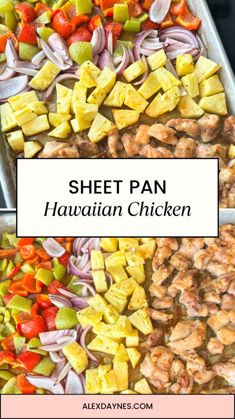 This Hawaiian Chicken is a quick and easy sheet pan recipe made with chicken, bell pepper, pineapple, red onion, and delicious teriyaki sauce! Best served over a bed of coconut rice. This dish screams summer and has a burst of tropical flavors. If you need an easy dinner, give this recipe a try! It’s ready in 30 minutes, and the clean-up is a breeze. Make it with me! Hawaiian Chicken, Easy Dinner Recipes, Easy Dinner, Dinner Recipes, Chicken