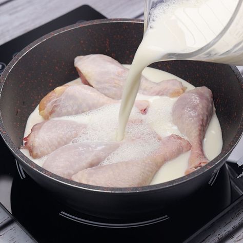 Cook the chicken in milk to make it juicier. | chicken meat, milk | Cook the chicken in milk to make it juicier. | By Too Yum Yummy Chicken In Milk, Brine Chicken, Chili Cheese Dogs, Recipes Learn, Cheese Dog, Chicken Meat, Chili Cheese, Meat Chickens, Juicy Chicken