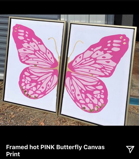 Pink Butterfly Canvas Painting, Pink Butterfly Painting, Redecorate Room, Prep School Style, Rhinestone Canvas, Hot Pink Butterfly, Apartment Painting, Pink Canvas Art, College House