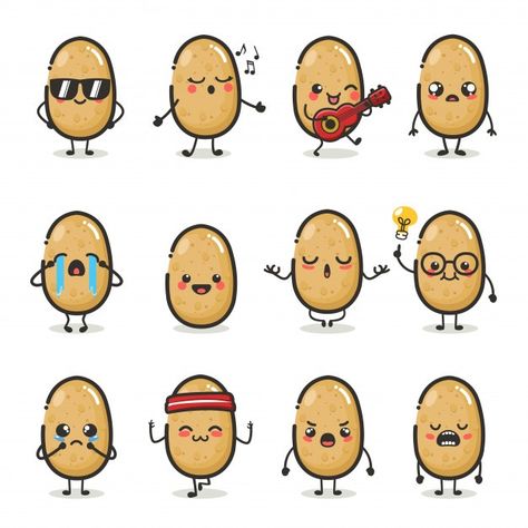 Cute Food Characters, Potato Picture Cute, Cartoon Potato Cute, Cute Potato Kawaii, Cute Potato Cartoon, Cute Characters Cartoon, Potato Tattoo, Potato Cartoon, Potato Character