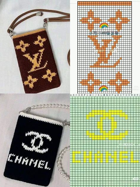 Crochet Chanel Bag, Crochet Chanel, Crochet Scarf For Beginners, Canvas Bag Diy, Knitting Machine Patterns, Crochet Bag Pattern Free, Pixel Crochet, Animal Cross Stitch Patterns, Tapestry Crochet Patterns